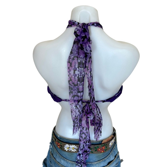 Purple Bandana Halter Top Cropped One Size Bralette Western Unique CheekyMontana - Picture 3 of 4